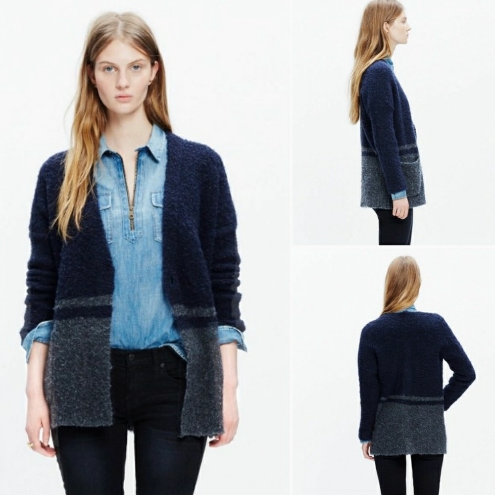 MADEWELL Boucle Wool and Alpaca Blend Blue and Gray Two Button Cardigan